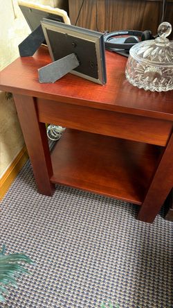 Cherry Wood End Table with Lower Shelf