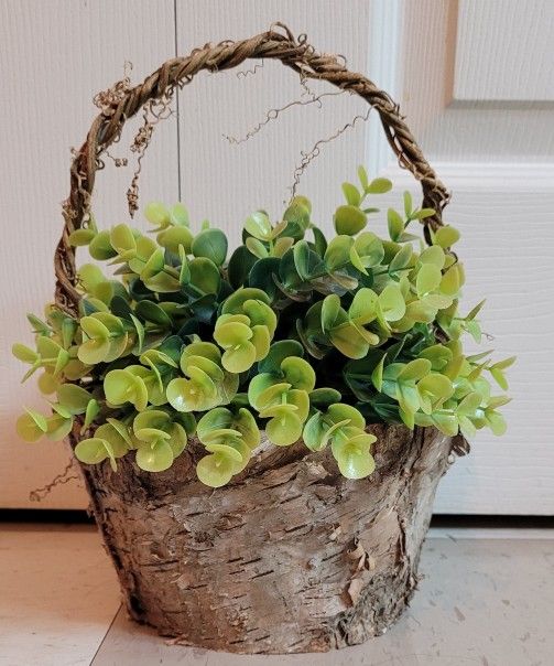 Faux Plant In Birchwood Basket