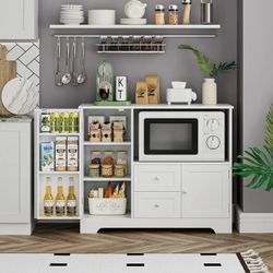 40'' Kitchen Storage Cabinet, Buffet Cabinet Sideboard with Drawers and Adjustable Shelves, Microwave Cabinet