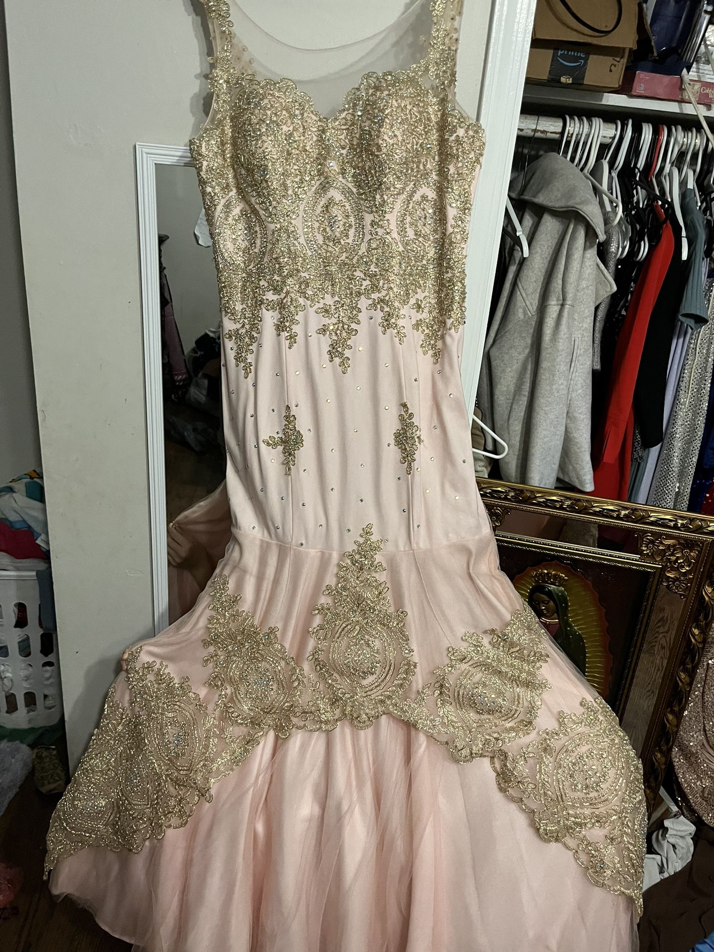 blush pink w/gold mermaid dress 