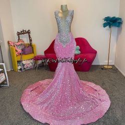 sliver & pink prom dress 