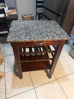 Kitchen Cart with Granite Top and Wine Rack