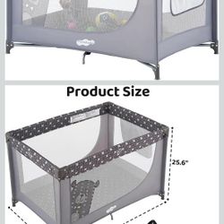 Pamo Babe Portable Crib Baby Playpen with Mattress and Carry Bag Grey