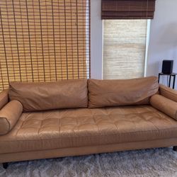Article Sven 88 Inch Tufted Leather Sofa in Charm Tan
