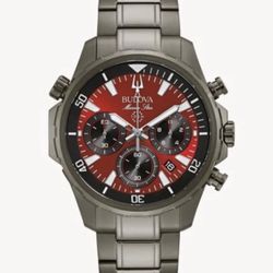Men's Bulova Marine Star Red Dial Chronograph Watch 98B350.  (Brand New/Unworn)
