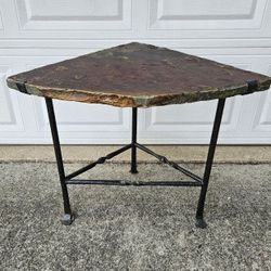 Black Mountain Forge Side Corner Table Handmade Iron and Stone Slab