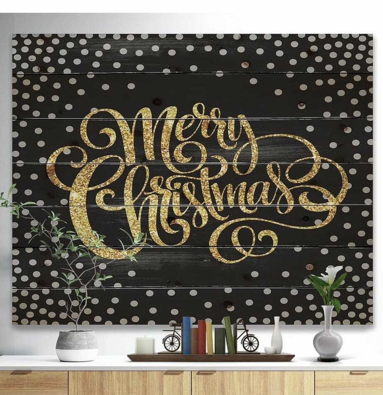 🔹💥NEW Merry Christmas Wish With Polka Snow Flakes Traditional Wood Wall Decor💥🔹