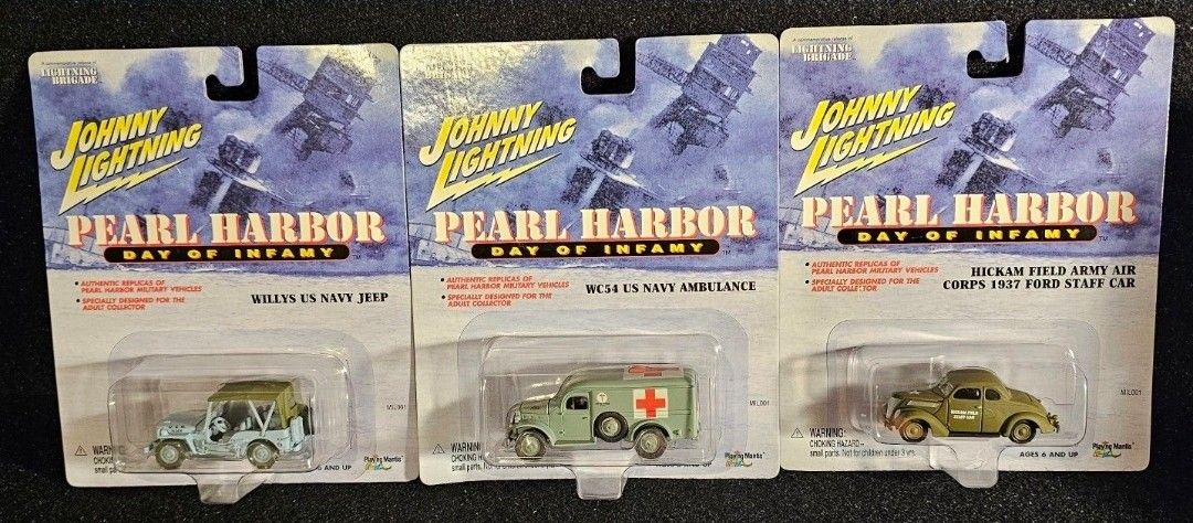 Lot Of 3 Vintage 2001 Johnny Lightning 'Pearl Harbor Day Of Infamy' Die-Cast. ⭐️NEW-IN-PKG⭐️