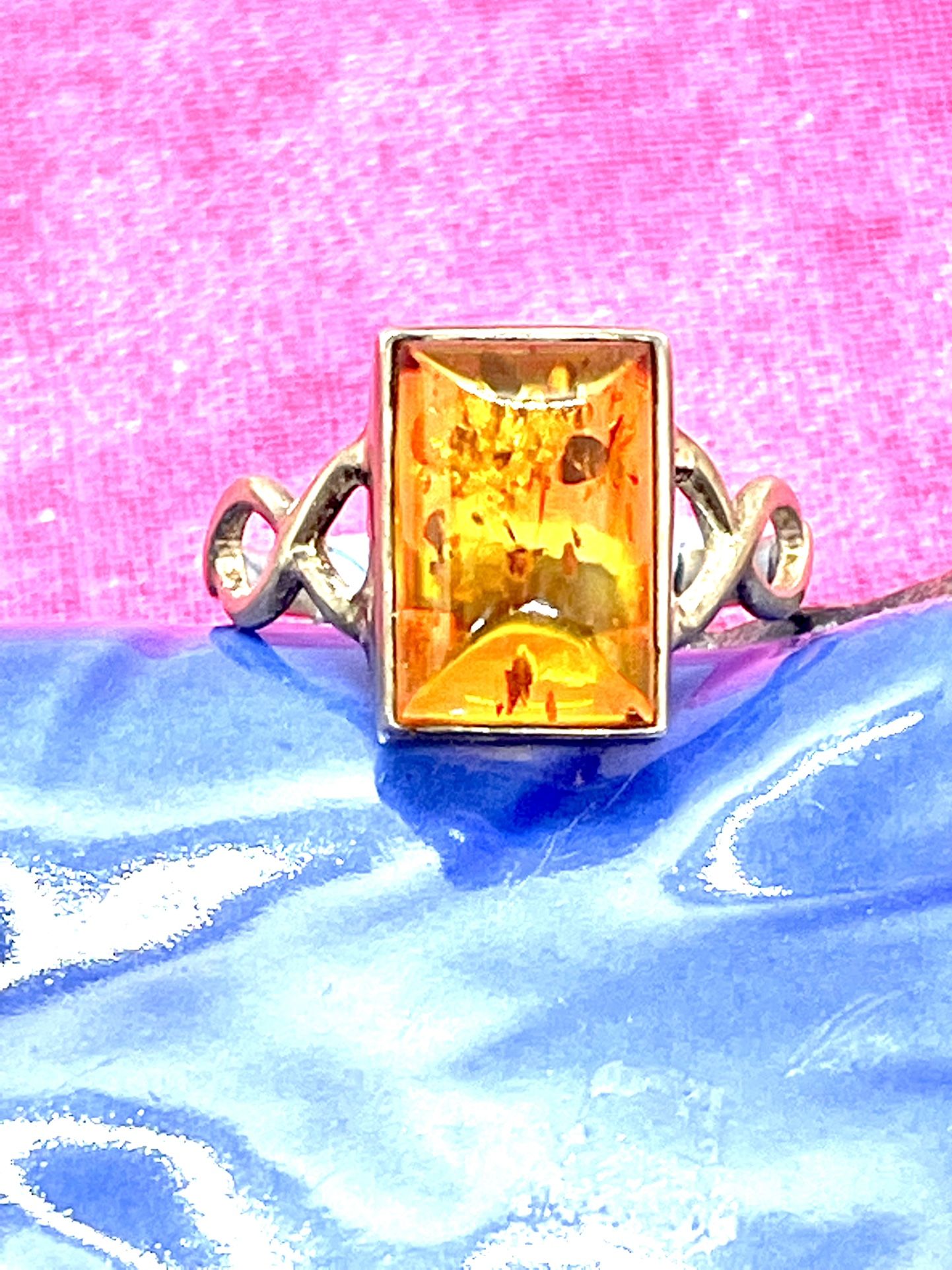 Sterling Baltic Amber Ring sz 6