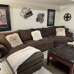 Dark Brown Sectional & Coffee Table