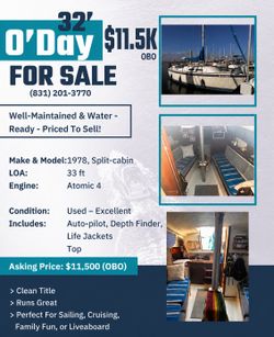$11,500 OBO – 32’ O’Day Sailboat