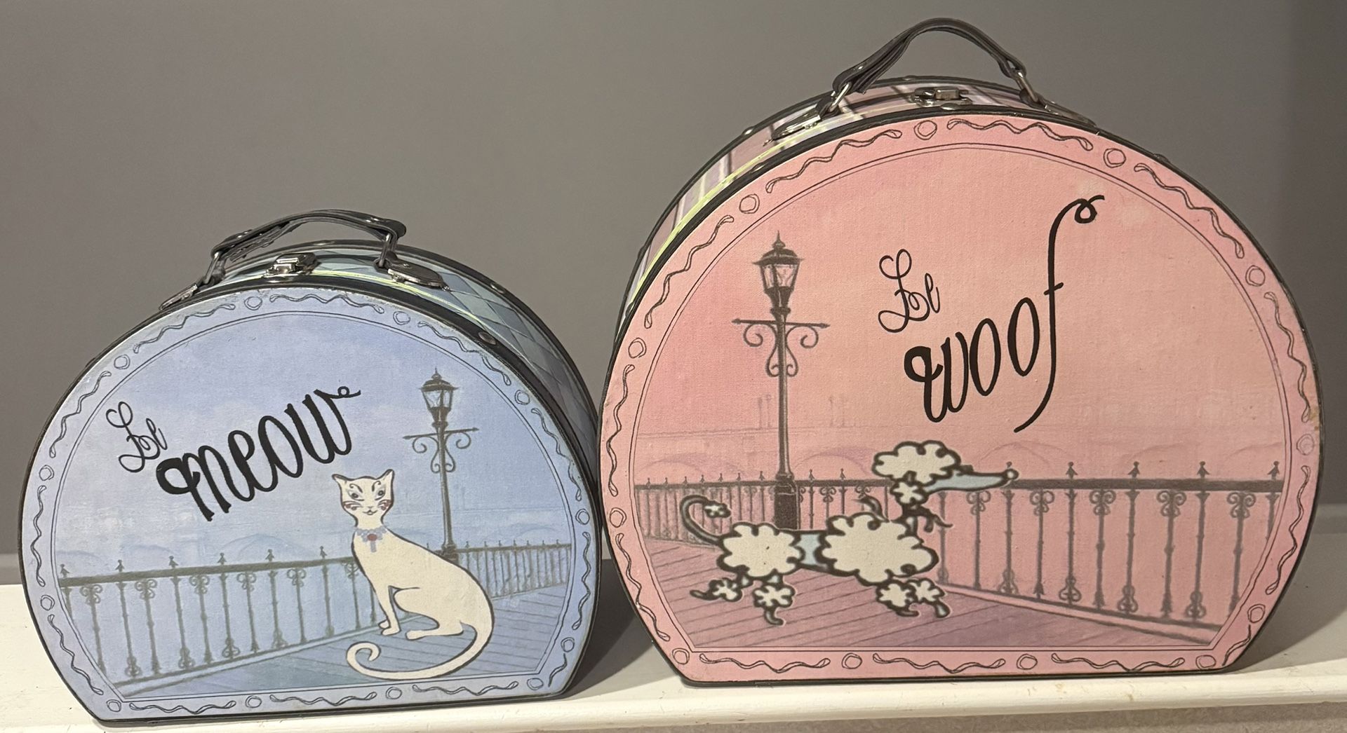 Vintage Decorative Hat Boxes-Paris Cat & Poodle Storage Cases-Mid-Century Style