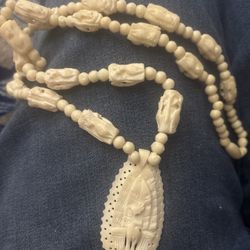 Vintage necklace with "Peacock" water buffalo horn pendant / 47 cm / Ivory/Off-white / A beautifully sustainable and organic necklace  $90.