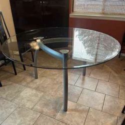 60" Round Tempered Glass Table With 4 Chairs