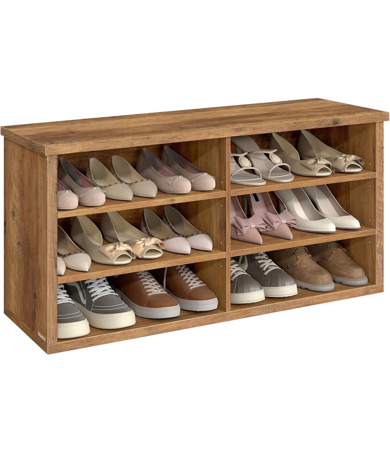 Shoe Bench, Storage Bench, 6 Compartments, Adjustable Shelves, for Living Room, Entryway, Dorm, 11.6 x 39.4 x 19.7 Inches, Honey Brown ULSB036K01