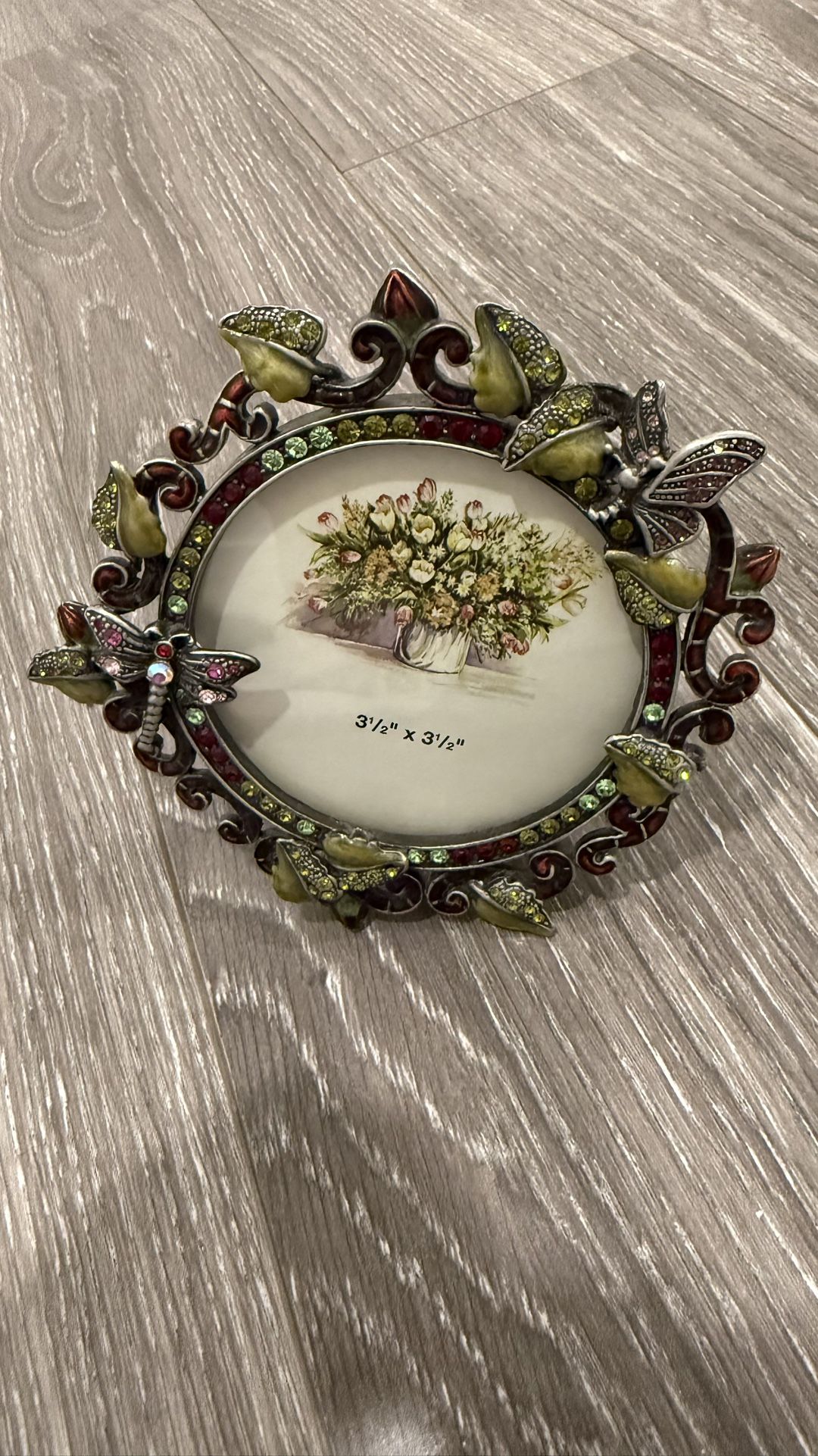 Bejeweled Round Picture Frame – Butterfly & Dragonfly Design