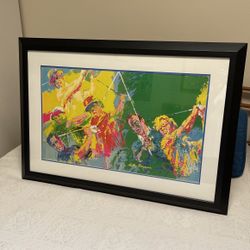 Leroy Neiman Jack Nicholas Arnold Palmer Golf Greats Framed Print Matte Black Wood And Glass