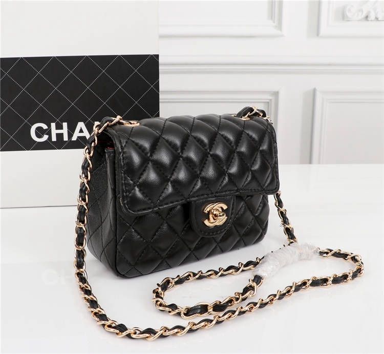 Chanel Lambskin Quilted Mini Rectangular Flap Black
