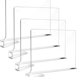 Acrylic Shelf Dividers, 4 Pack Closet Dividers, Adjustable Clear Plastic Closet Separators

