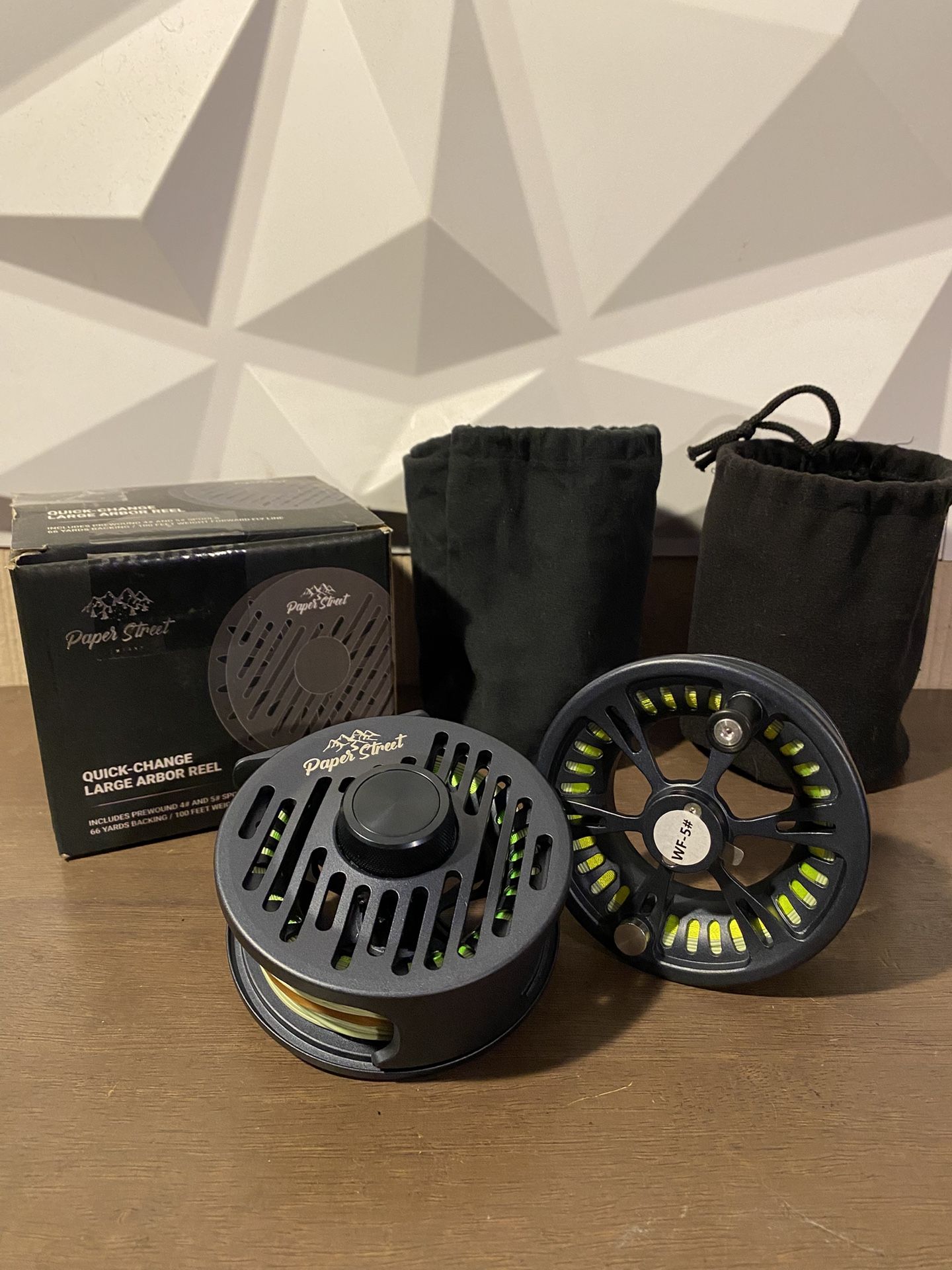 Paper Street Quick Change Large Arbor Fly Reel Pre-wound 4# and 5# spools 2 pack
