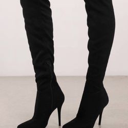 Black Faux Suede Thigh High Boots Size 8 - $20