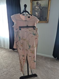 Pink Ruffle Top and Floral Pants Set