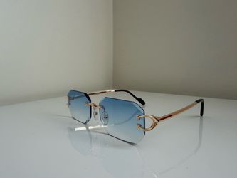 Cartier Rimless Sunglasses Gold Frame Blue Lens