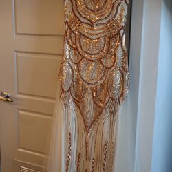  Women's Sequin Strapless Sweetheart Mesh Lace up Dress . M Size  (Gold ) - Never Worn  