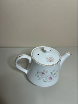 Vintage Floral Porcelain Teapot with Lid - Pink Flowers & Gold Trim
