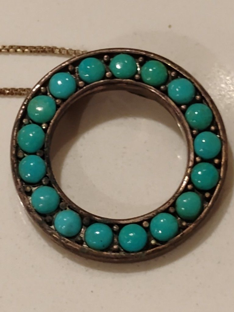 Faux Blue Turquoise and Sterling Silver Necklace Thailand