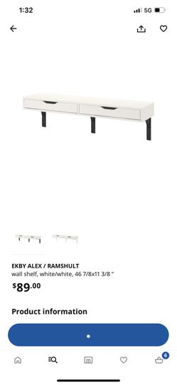 EKBY ALEX Shelf with drawers, white, 46 7/8x11 3/8 - IKEA