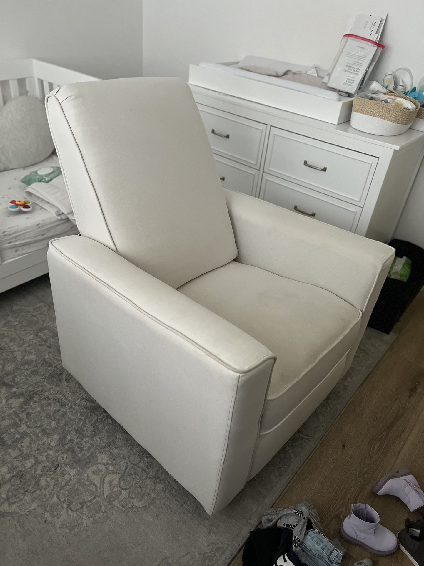 Cream Linen Nursery Recliner Chair