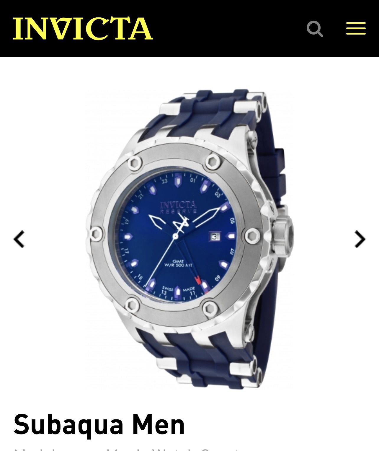 Invicta Men's 1397 Reserve Subaqua Blue Dial GMT Blue Rubber Strap Dive Watch