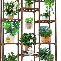 Tall Plant Shelf for Multiple Plants, 10 tiers 11 Pot Large Plant Rack Wood Plant Holder Plant Shelves for Room Corner Balcony Garden Patio 