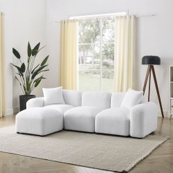 4-Pc White Teddy Bear Fabric Modular Sectional Sofa [NEW IN BOX] **Retails for $640 