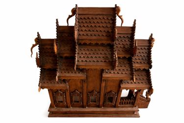 Handmade Thai Wooden Spirit House Temple Ornate Roof with Dragon Motifs