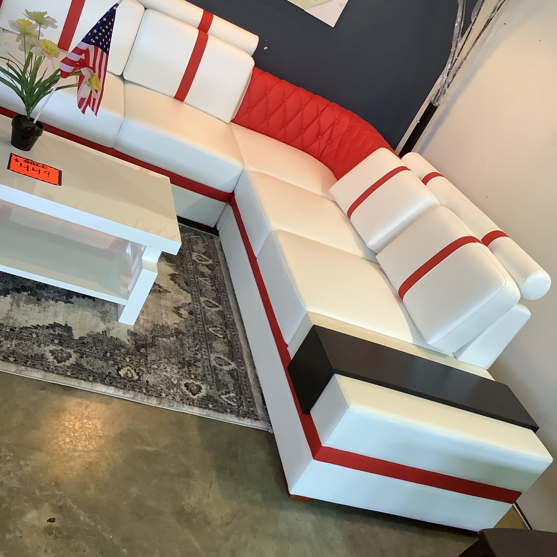 White And Red Leather Sectional