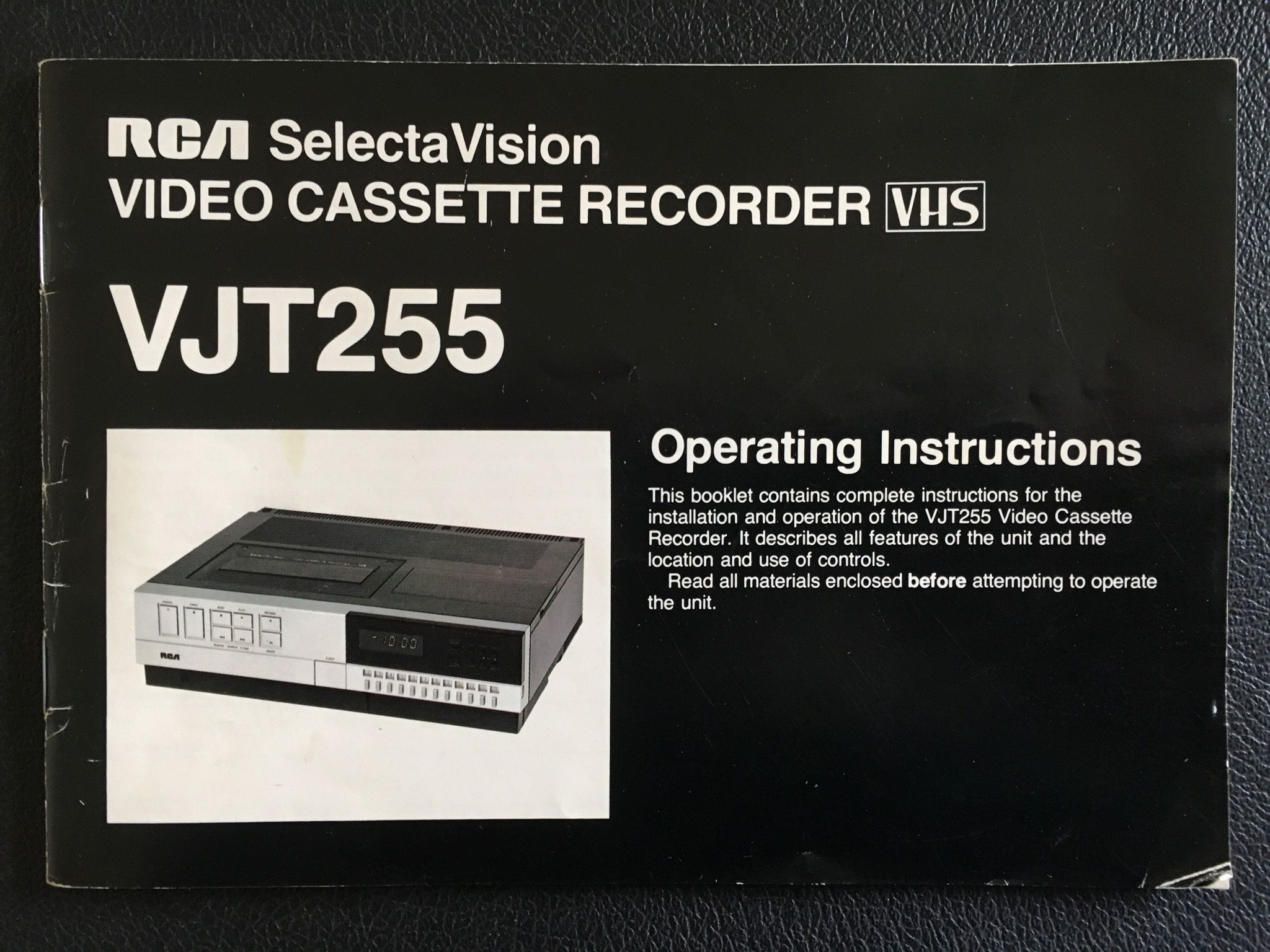 Operating Instructions Booklet For RCA VJT255 SelectaVision VCR