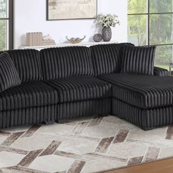 ONYX OR MINK GRAY FUR LIKE CORDUROY SECTIONAL 