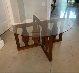 Mid-Century Walnut Wood Round Coffee Table