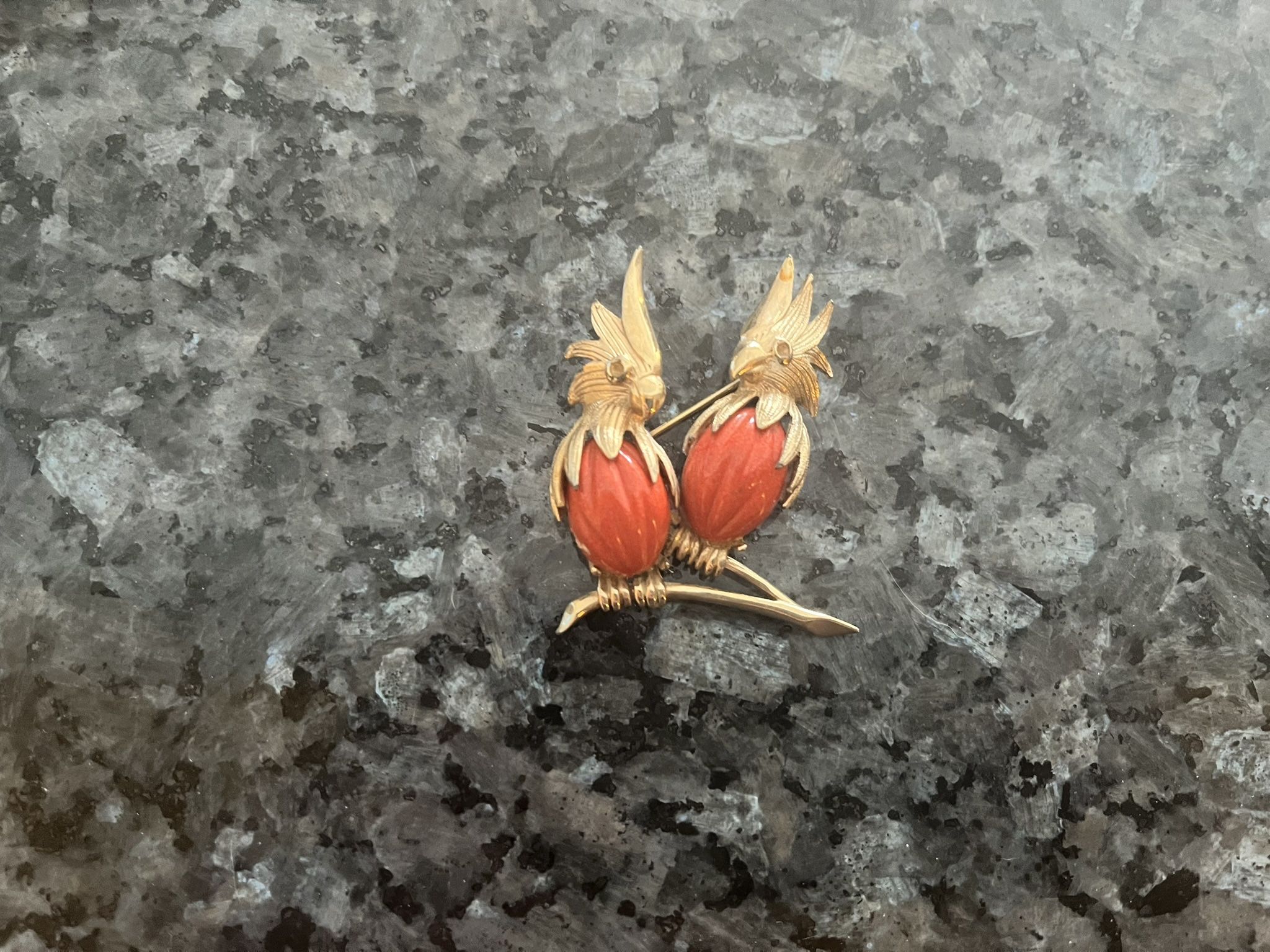Vintage Cockatiel Coral Brooch Pin