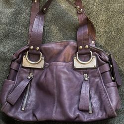 B. Makowsky Purple Pebble Leather Shoulder Bag