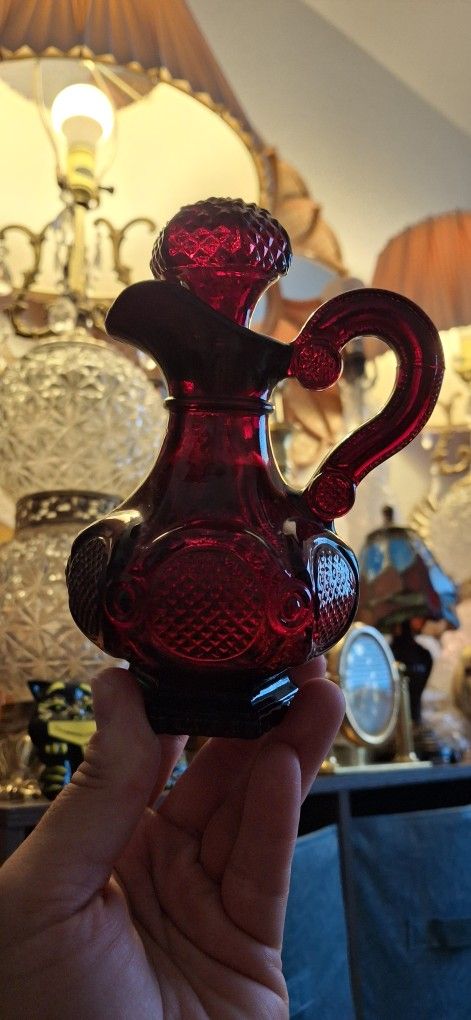 Avon Vintage 1876 Cape Cod Collection Ruby Red Glass Oil Vinegar Cruet