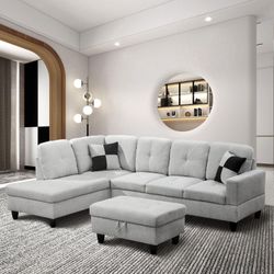 off-white flannel sectional couch household living area footstool collection home furniture sale