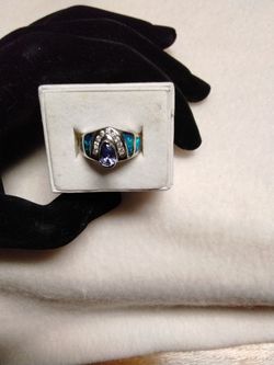 Amethyst With Australian Opal Inlay  Ring. 925 Sterling Silver. 