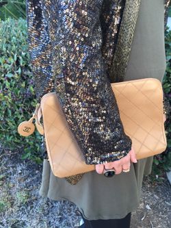 Authentic Chanel Vintage Quilted Beige Clutch