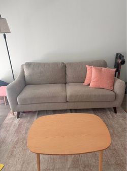 Mid-Century Modern Grey Fabric Sofa