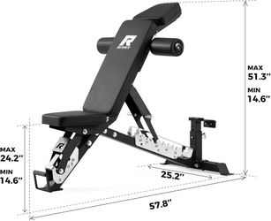 RitFit Adjustable/Foldable Utility Weight Bench for Home Gym Incline Decline Flat, Multi-Position Backrest & Seat, Full Body Strength Training with He