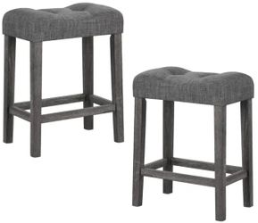 Set of 2 Gray Tufted Saddle Bar Stools
