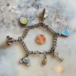 Disney Princess Cinderella Charm Bracelet glass slipper pumpkin carriage silver